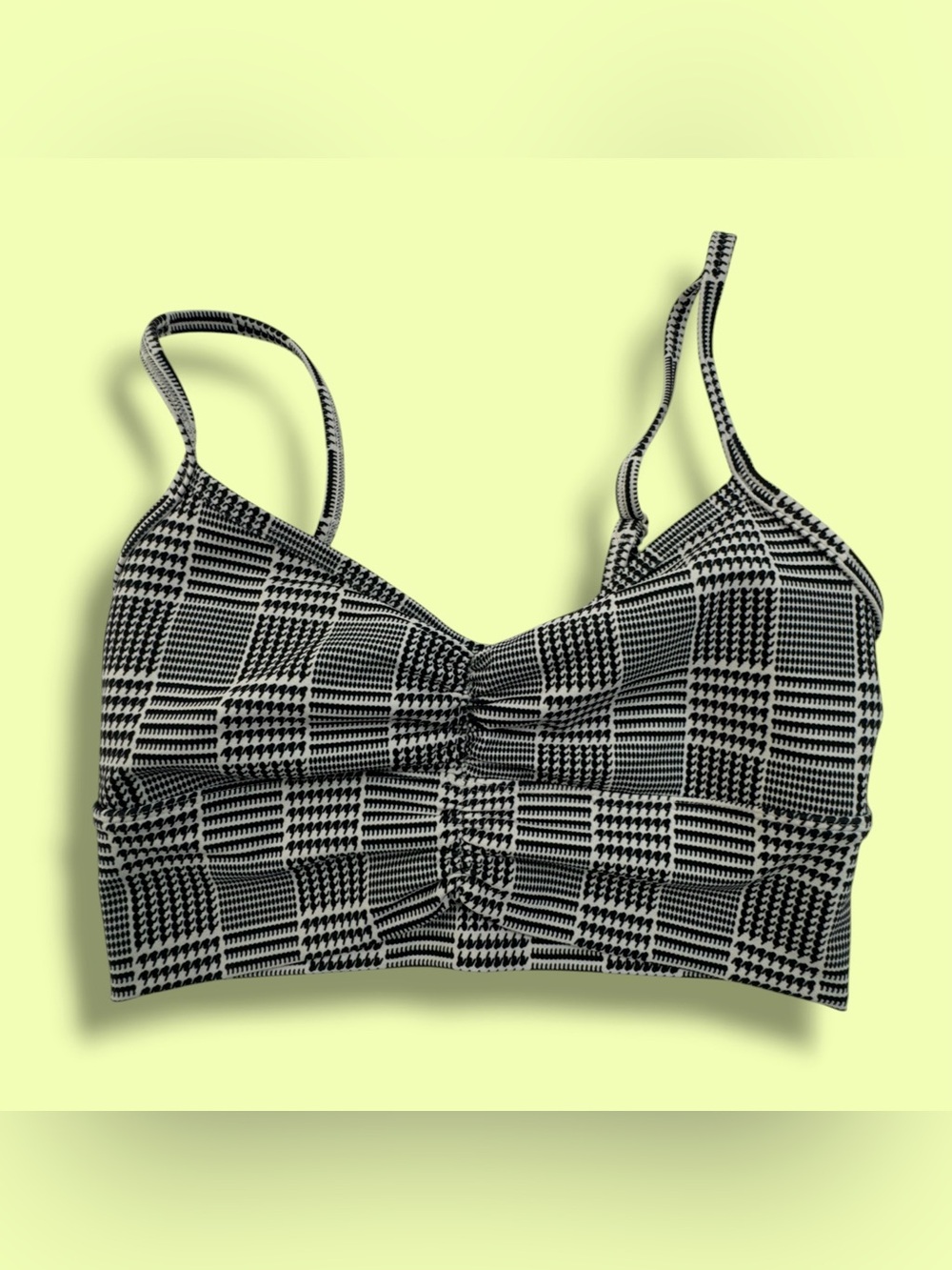 L*space Tryout Sports Bra Herringbone White Glen Plaid Black EUC Sz Small